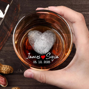 Personalized Fingerprint Heart Whiskey Glass, Custom Couple Gift