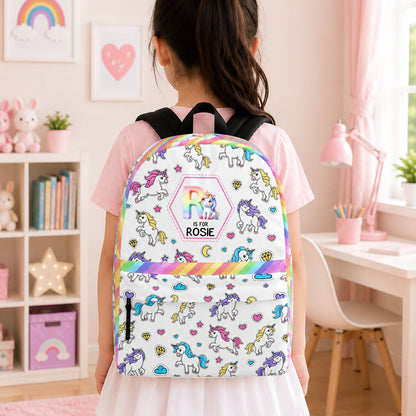 Construction Vehicles Truck, Unicorn Letter - Personalized Kid Backpack