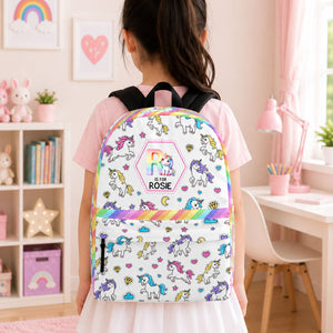 Construction Vehicles Truck, Unicorn Letter - Personalized Kid Backpack
