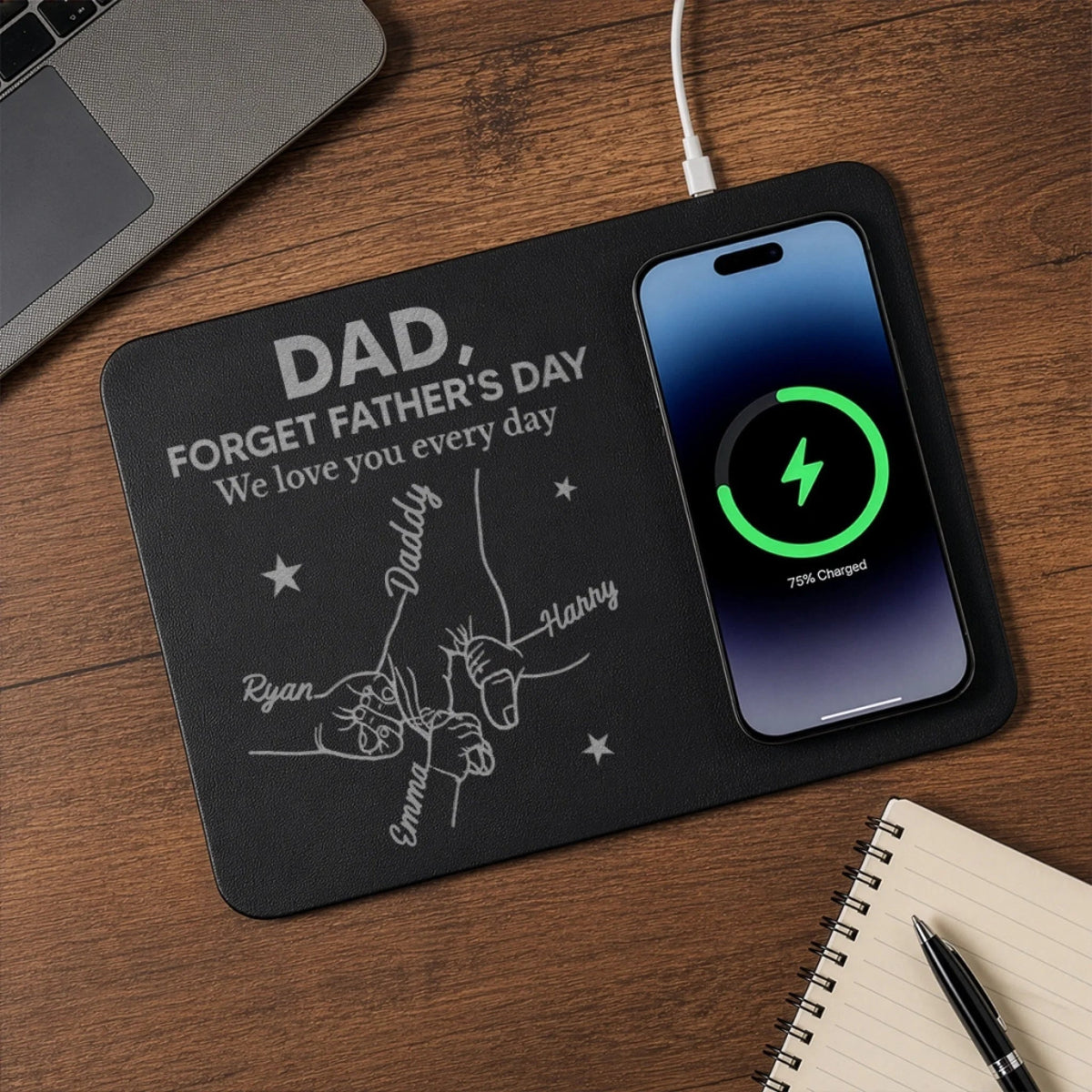 We Love You Everyday Kids Hold Dad's Hand - Personalized Wireless Charging Mat - Gift For Dad Grandpa, Father's Day Gift