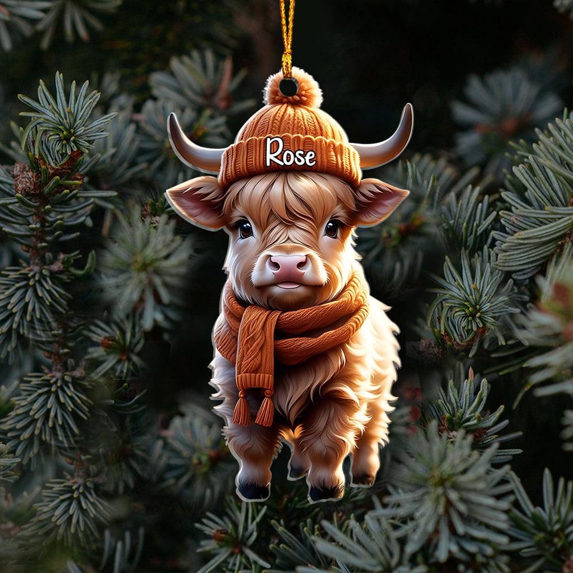 All I Want For Christmas Personalized Ornament, Acrylic 2D Ornament, Cow 2025 Christmas Ornament, 2025 Highland Cow Scotland Ornament