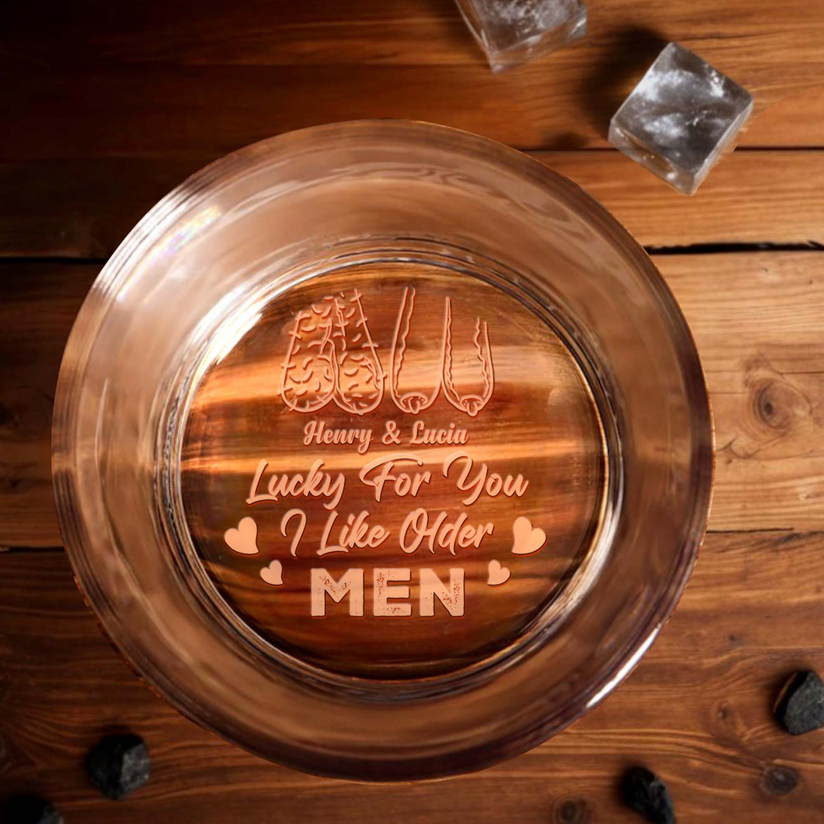 Lucky For You I Like Older Men, Personalized Engraved Whiskey Glass, Gift For Couples
