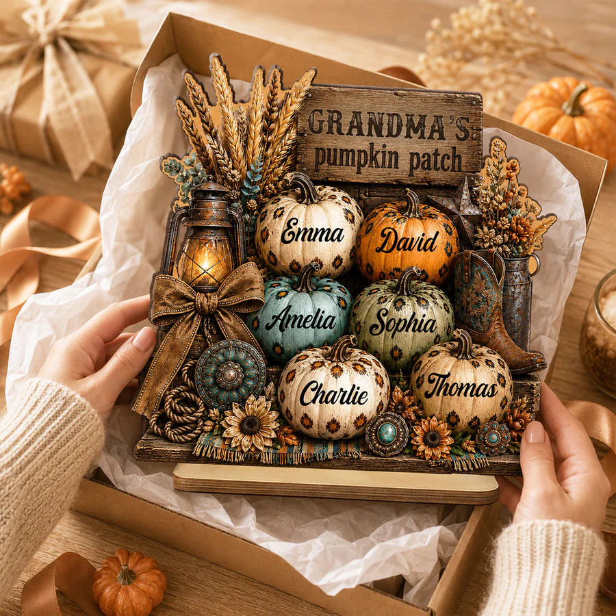 Grandma's Pumpkin Patch - Personalized 2-Layered Wooden Plaque - Fall Halloween Decor for Grandma