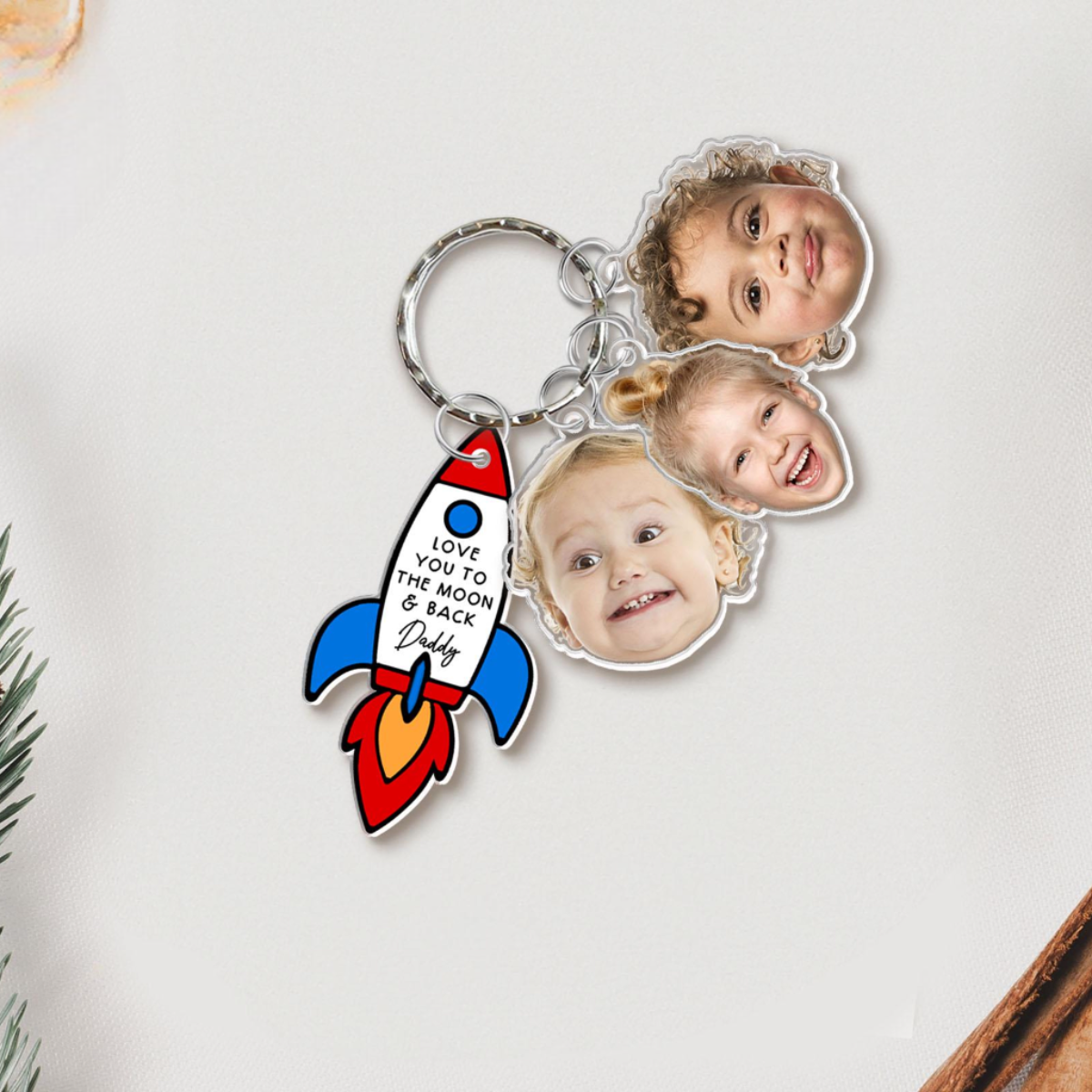 Love You To The Moon And Back Keychain, Personalized Baby Face Keyring, Father's Day Gift from Son Daughter, Gift for Husband, New Dad Gift