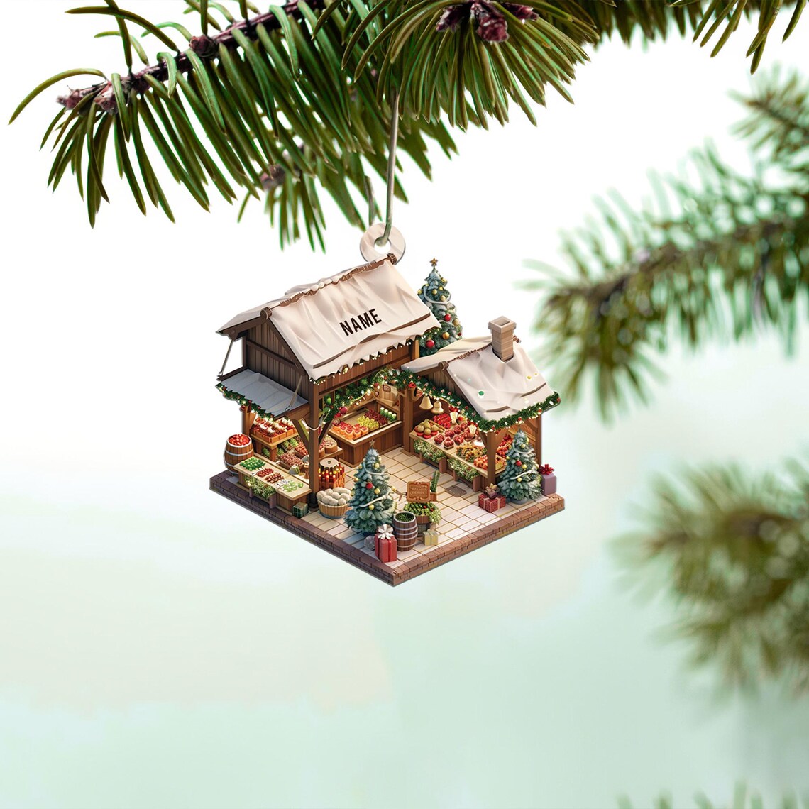 Personalized Market Stand 2D Flat Christmas Ornament, Market Stand Car Ornament, Market Stand Holiday Gift, Housewarming Gifts