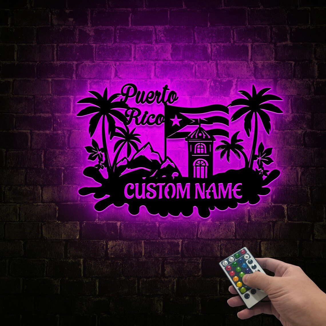 Puerto Rico Custom Metal Wall Art with Led Lights, Puerto Rico Flag and Scenery Wall Hanging, PR Flag Home Decor, Puerto Rico Lover Gift