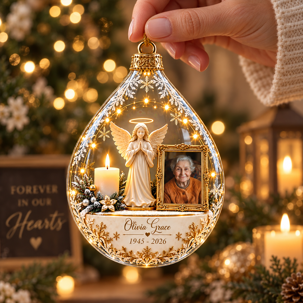 Personalized Memorial Angel Ornament, Custom Photo In Loving Memory Keepsake