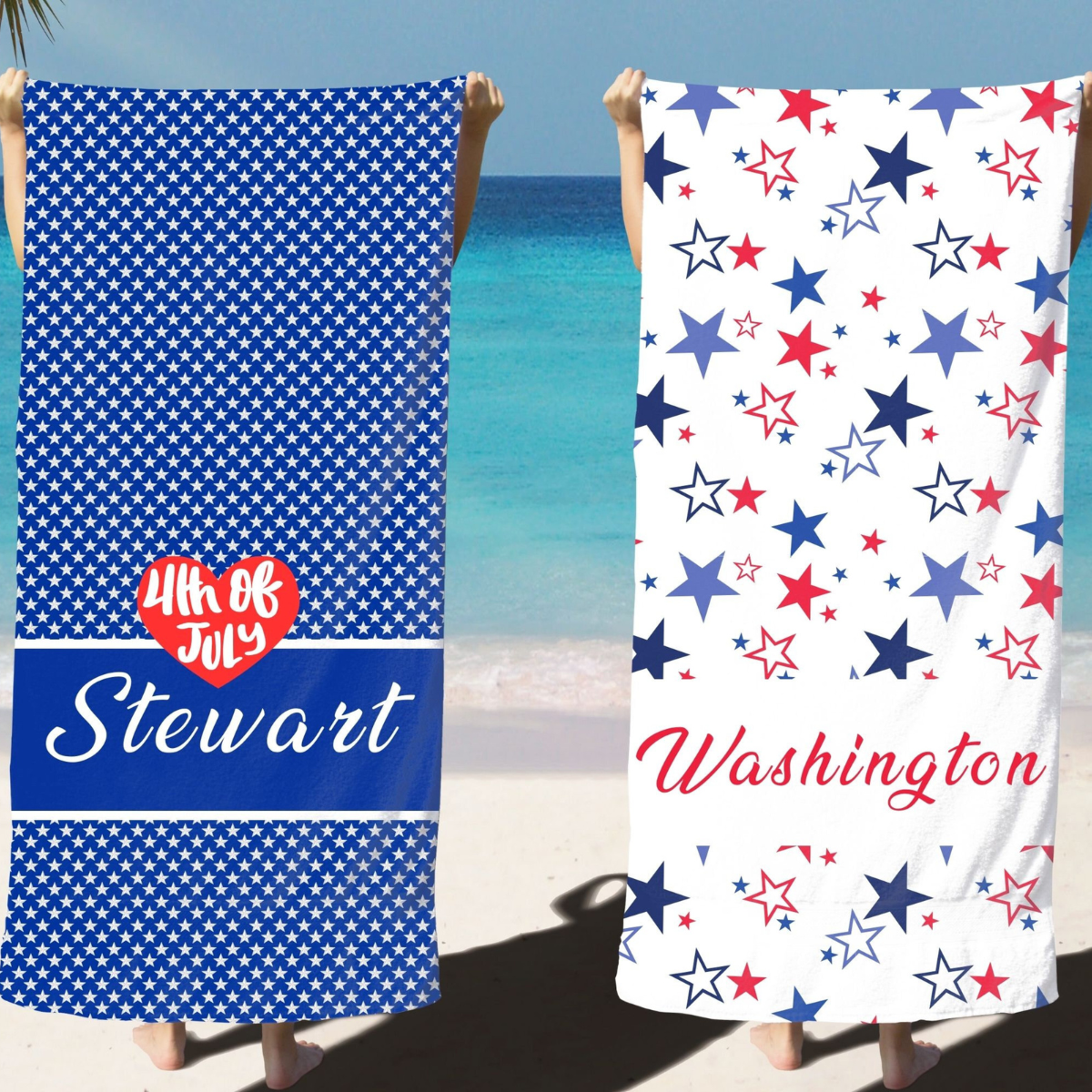Custom Patriotic Beach Towel for Independence Day Celebration, Personalized 4th of July Beach Towel, Red White Blue Gift American Flag Towel