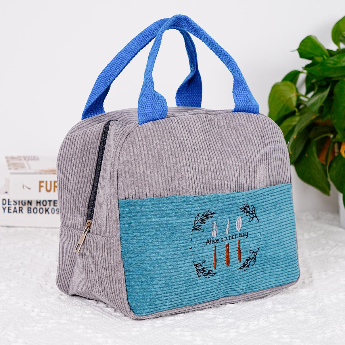Personalized Corduroy Embroidered Lunch Bag, Custom Embroidered Lunch Bag, Reusable Lunch Bag, Custom Lunch Bag, Children's Lunch Bag