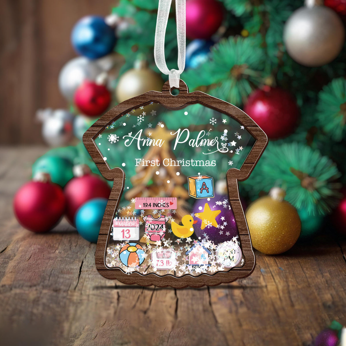 Baby 4D Shaker Ornament Personalized, Baby's First Christmas Ornament, Newborn Gift for Boy Girl, Baby Keepsake, Baby Announcement 1st Christmas