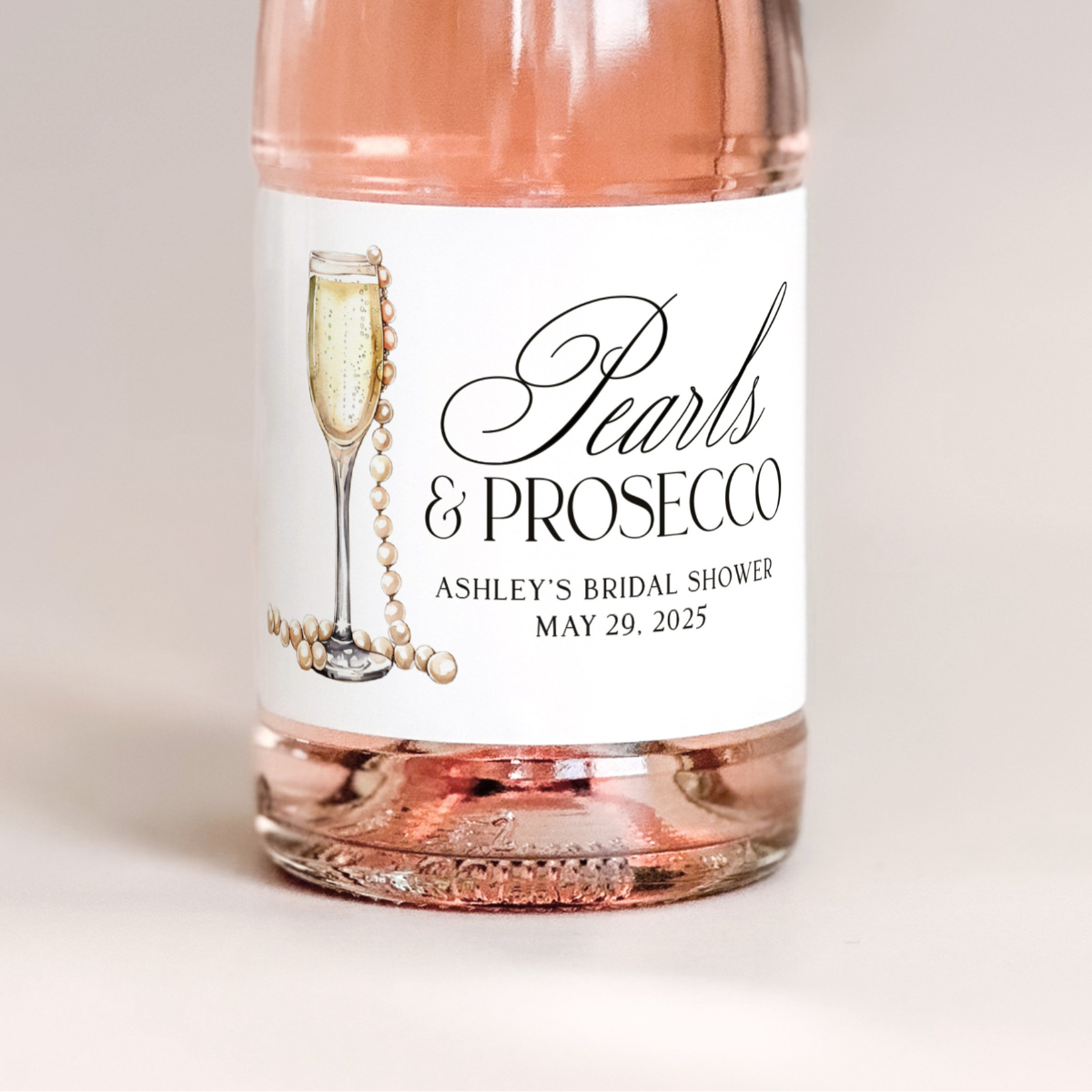 Pearls and Prosecco Bachelorette Champagne Labels, Pearl Bridal Shower Champagne Bottle Stickers, Elegant Bachelorette Bridal Shower Favor