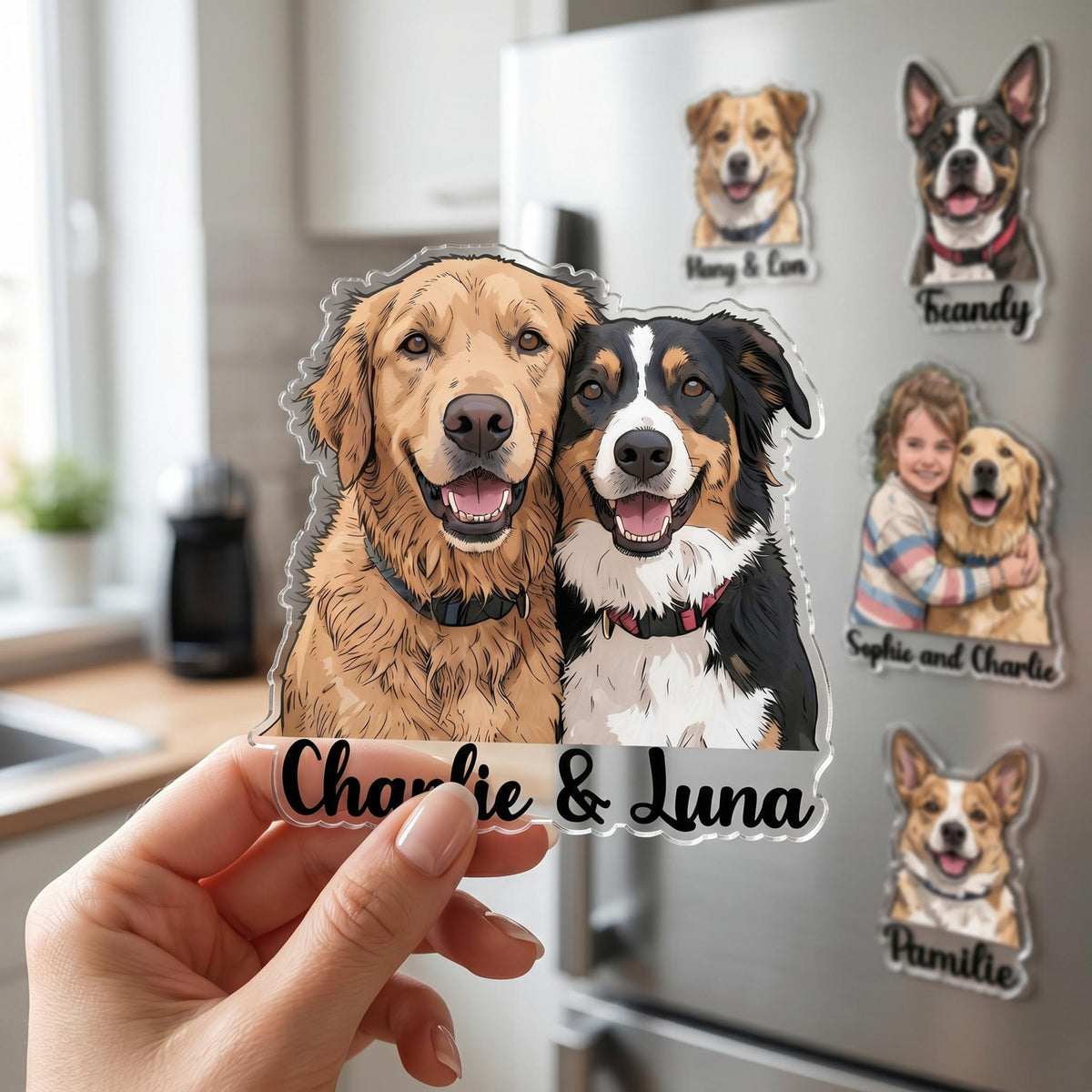 Custom Portrait From Photo Fridge Magnet, Dad And Kids Magnet, Fathers Day Gift For Dad Grandpa, Gift For Husband, New Dad Gift, Family Keepsake