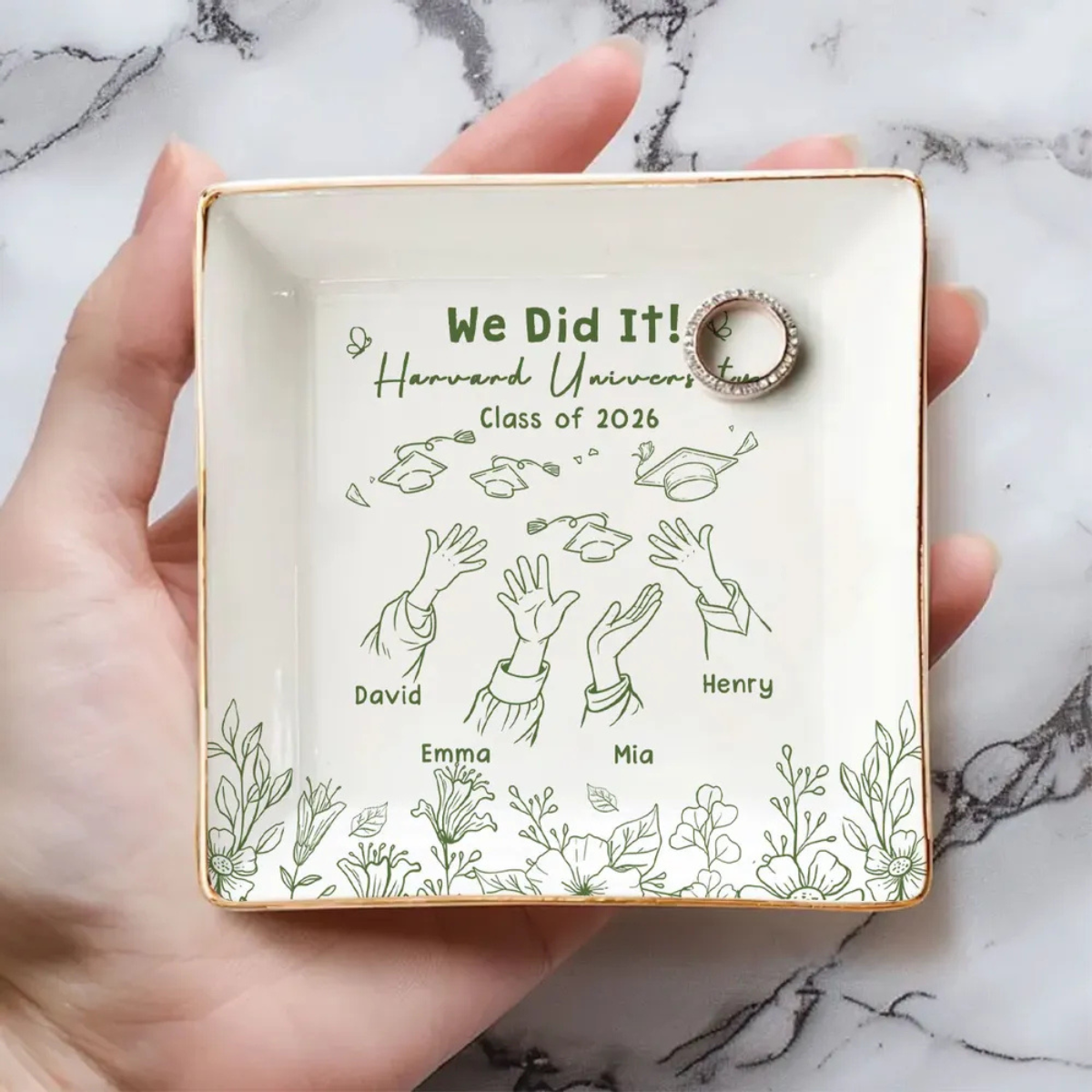 We Did It Graduation Gift For Friends - Personalized Jewelry Dish - Graduation Celebration Gift