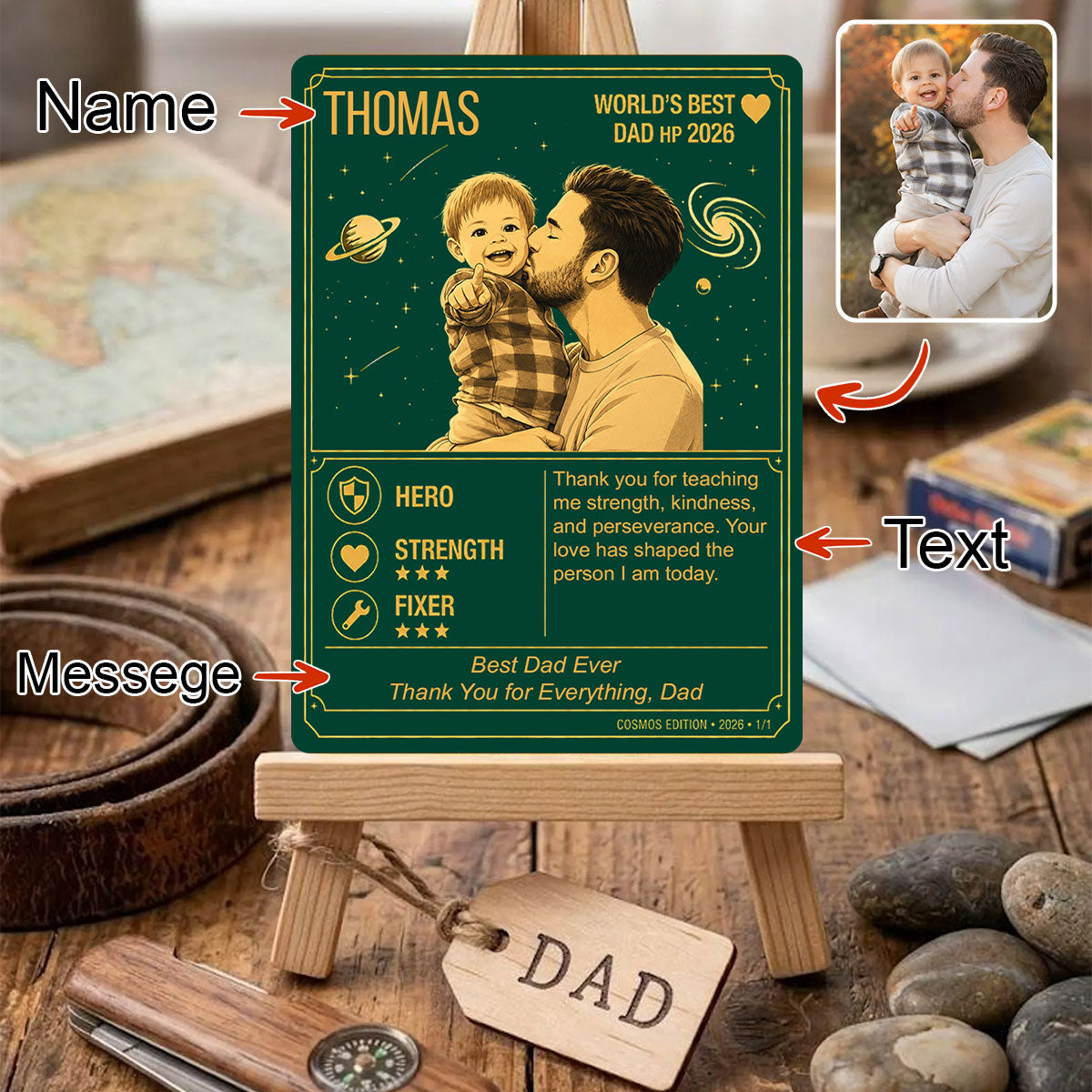 Retro Pixel Art Illustration Poke Father's Day Card - Custom Pokemon Card - Dad Gifts - Personalized Metal Card