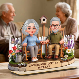 3D Effect Backyard Couple Growing Old Together - Personalized Wooden Plaque - Anniversary, Valentine's Day Gift For Couple