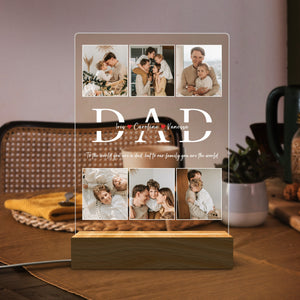 Dad To Our Family You Are The World - Personalized 3D LED Light Wooden Base - Gift For Father