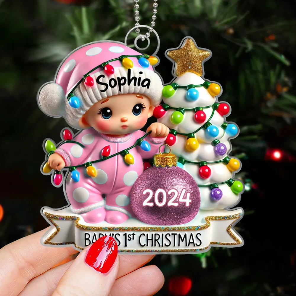Baby First Christmas 3D Effect Personalized Acrylic Ornament, Baby Boy Girl Gift for Couples, New Parents Keepsake, Gift for Newborn