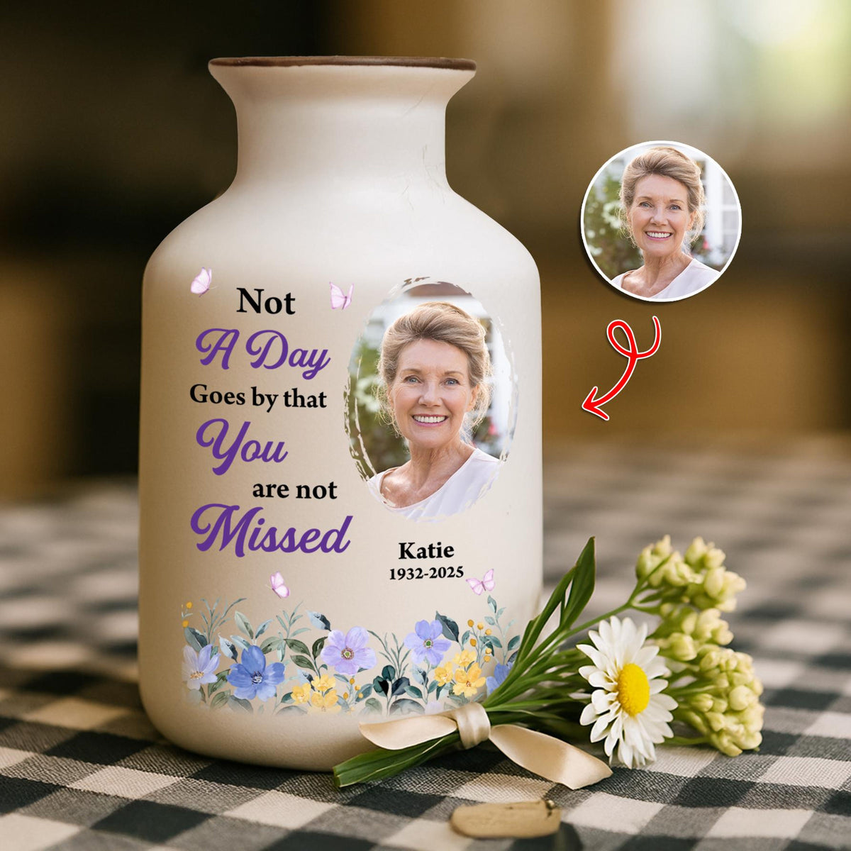 Not A Day Goes By That You Are Not Missed, Personalized Memorial Flower Vase with Photo, Custom Remembrance Vase Keepsake