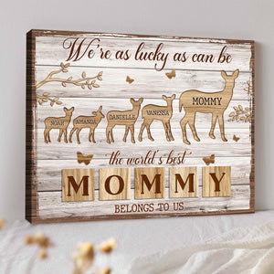 Mama Deer We're As Lucky As Can Be - Personalized Canvas - Gift For Mom, Mother's Day Gift