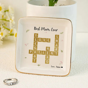 Best Mom Ever Appreciation Crossword Art - Personalized Jewelry Plate - Gift For Mom, Mother's Day, Birthday Gift