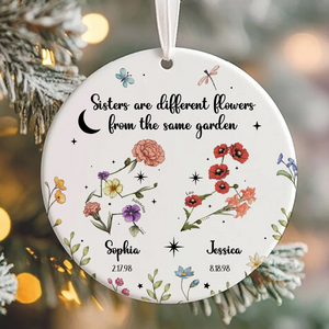 Sisters Besties Friends Zodiac Birth Month Flowers - Personalized Ornament - Christmas Gift, Birthday Gift For Sisters, Besties, BFF