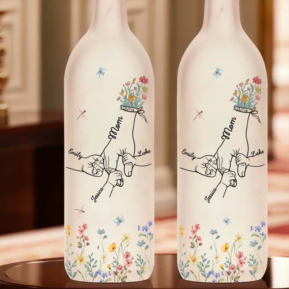 Mom & Kids Holding Hands - Personalized Bottle Lamp - Gift For Mom, Mother's Day, Birthday Gift