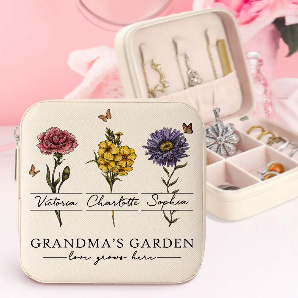 Grandma's Garden Love Grows Here Custom Birth Month Flower Jewelry Dish
