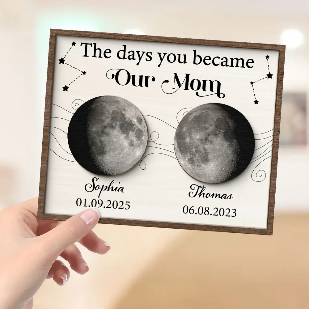 The Day You Became Mom - Personalized Layered Wooden Picture Frame - Gift For Mom, Mother's Day, Birthday Gift