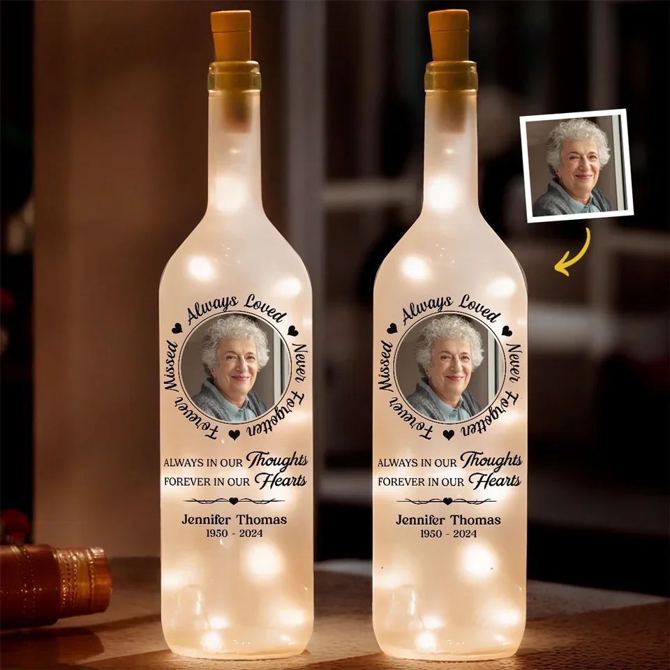 Forever In Our Heart Memorial Photo - Personalized Bottle Lamp - Memorial Gift