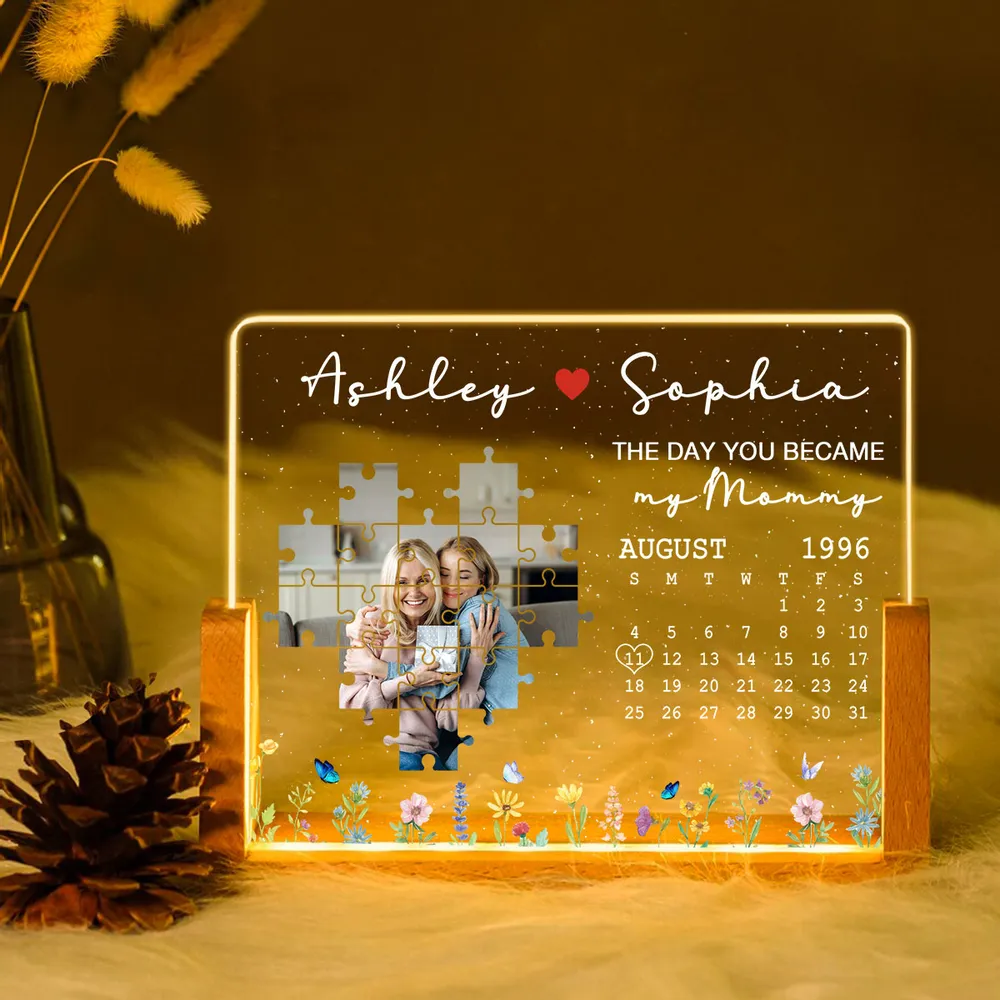 The Day You Became My Mom Upload Photo Puzzle Calendar - Personalized Desk Name Plate - Gift For Mom, Mother's Day, Birthday Gift