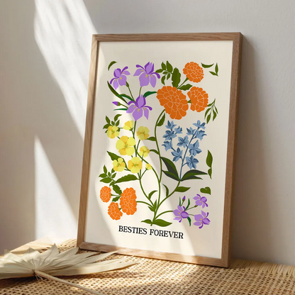 Custom Family Birth Flower Bouquet Artwork Minimalist - Personalized Canvas - Gift For Mom, Gift For Grandma, Mother's Day Gifts