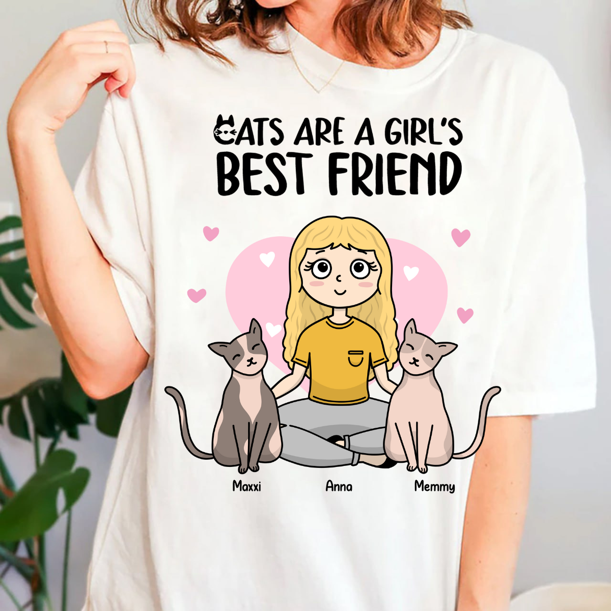 Cats Are A Girl's Best Friend Custom Gift For Cat Mom Personalized T Shirt For Cat Lovers Christmas Gift For Cat Mom Girl Loves Cat