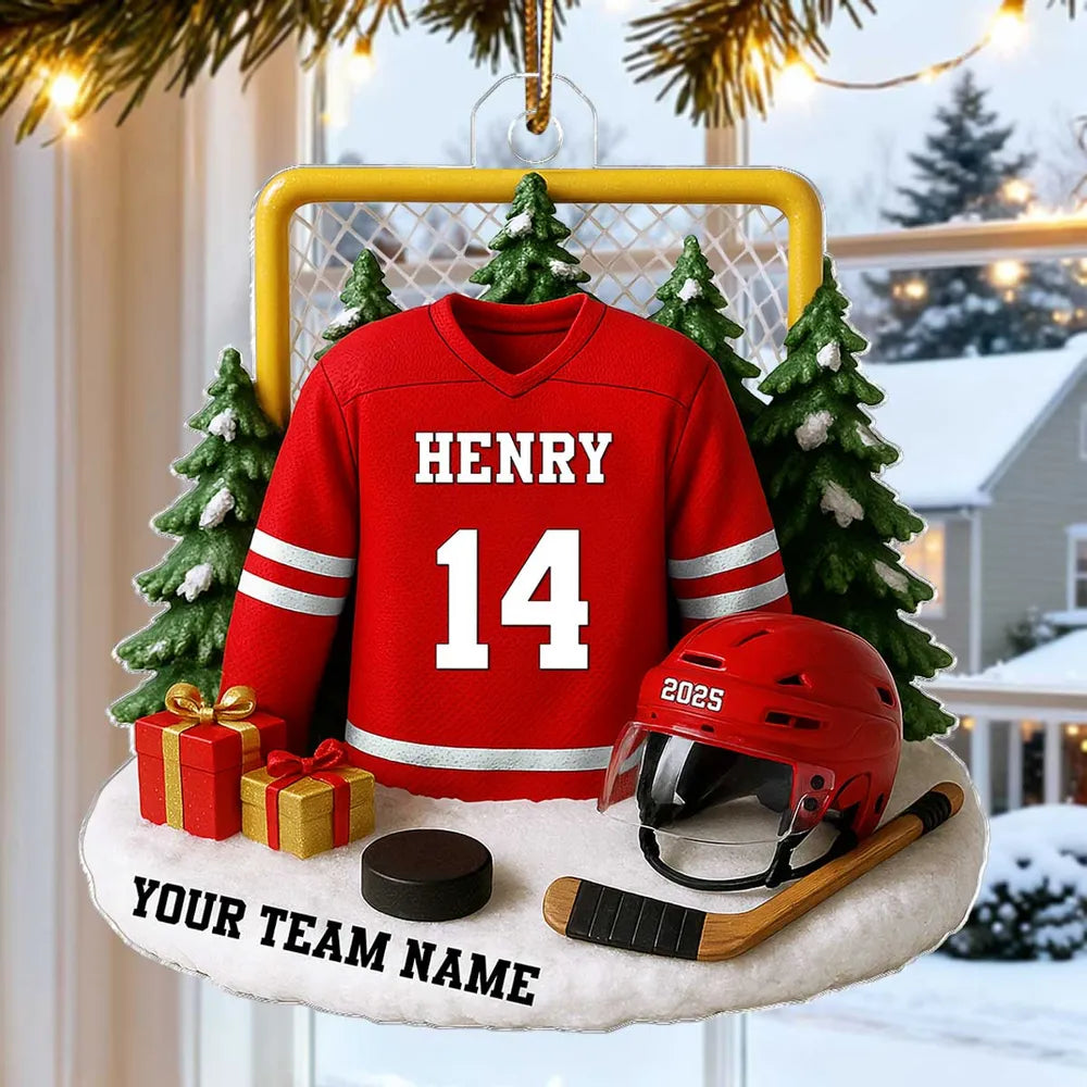 Hockey Player Uniform 3D Effect - Personalized Acrylic Ornament - Christmas Gift For Hockey Player
