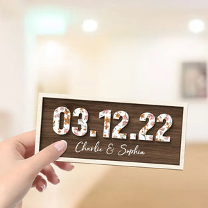 Couple Engagement Wedding Anniversary Special Date Custom Flower Printed Wooden Plaque, Gift For Her, Gift For Him