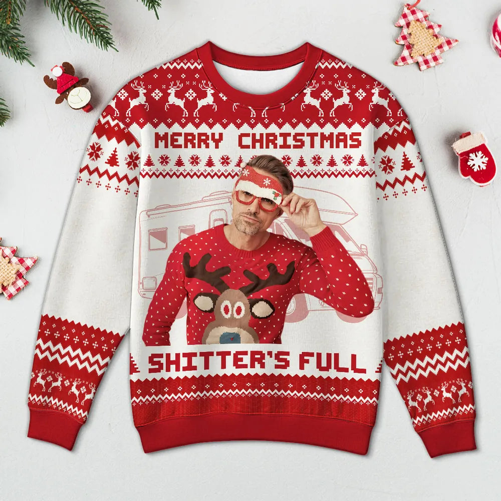 Christmas Holiday Shitter's Full Funny Family Photo Inserted Personalized Faux Knit Ugly Sweater