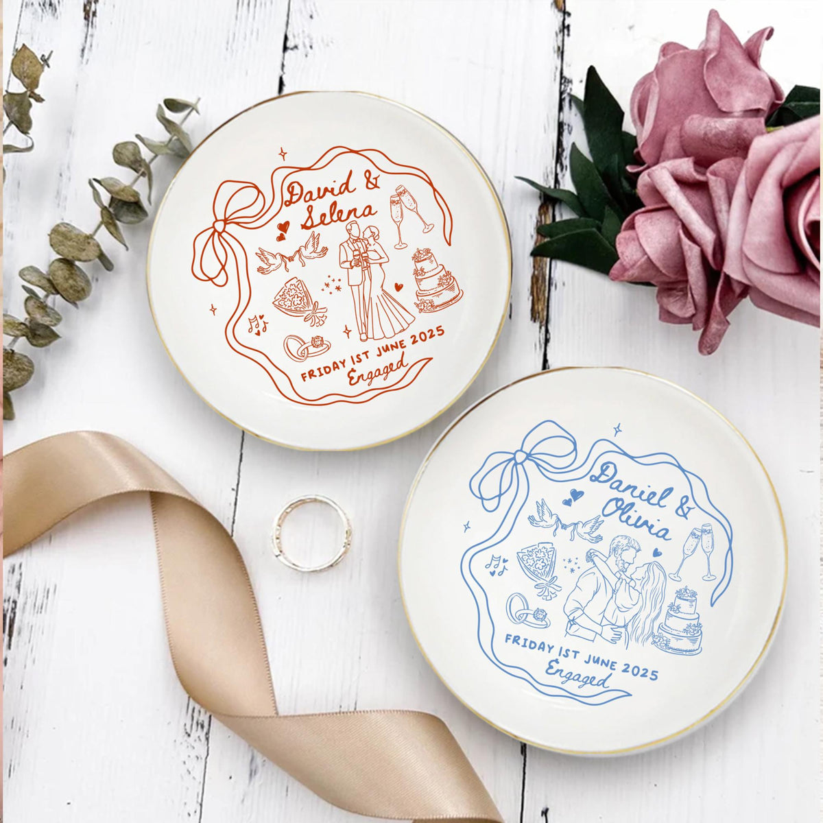 Engaged Ring Dish, Personalized Engagement Gift, Custom Name Ring Holder Christmas Gift, Wedding Gift For Bride, Sentimental Gift For Bridal