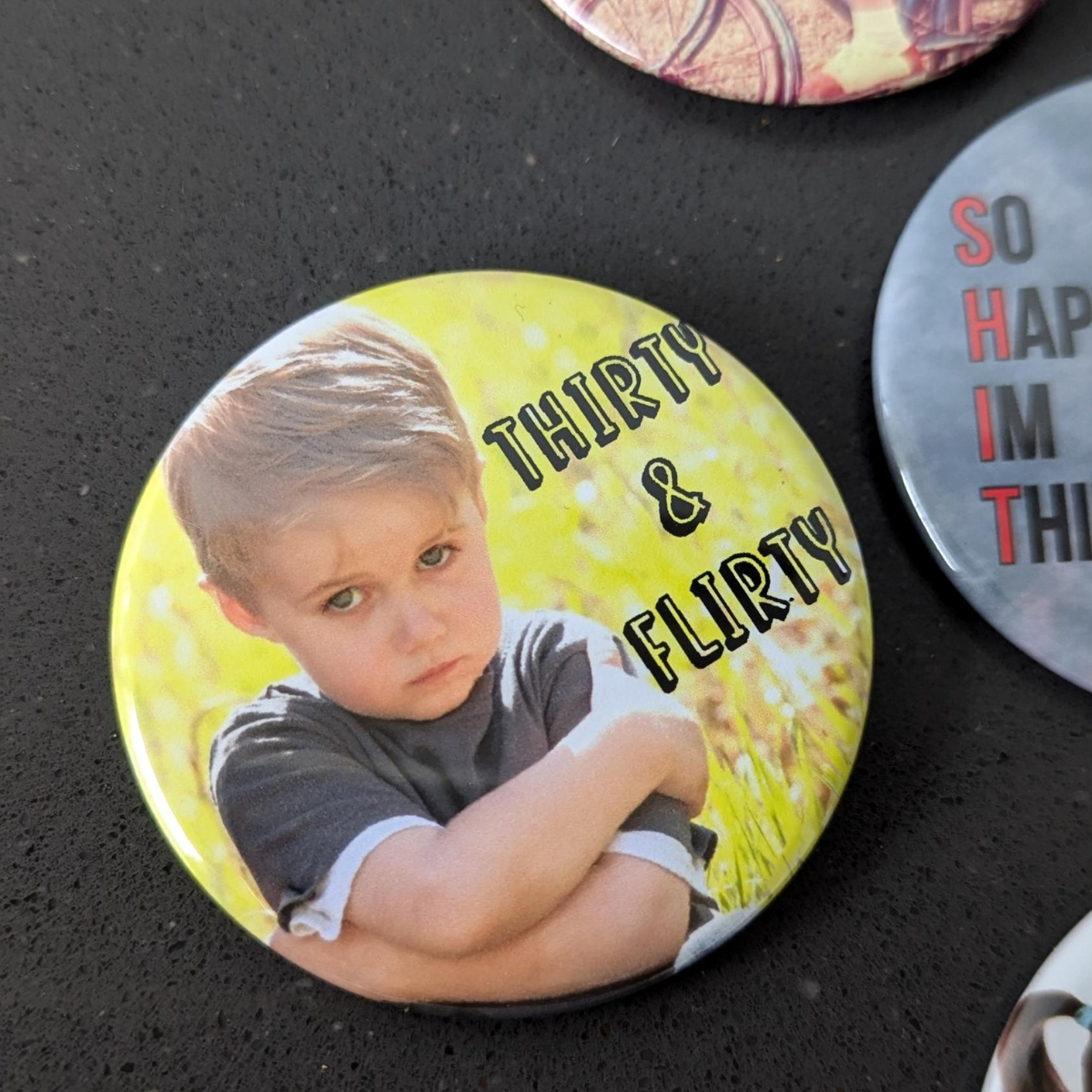 Custom 30th Birthday Party Favor Milestone Birthday Photo Pins Adult Party Favors Face Cut Out Buttons Funny Pin Badge Button for Birthdays