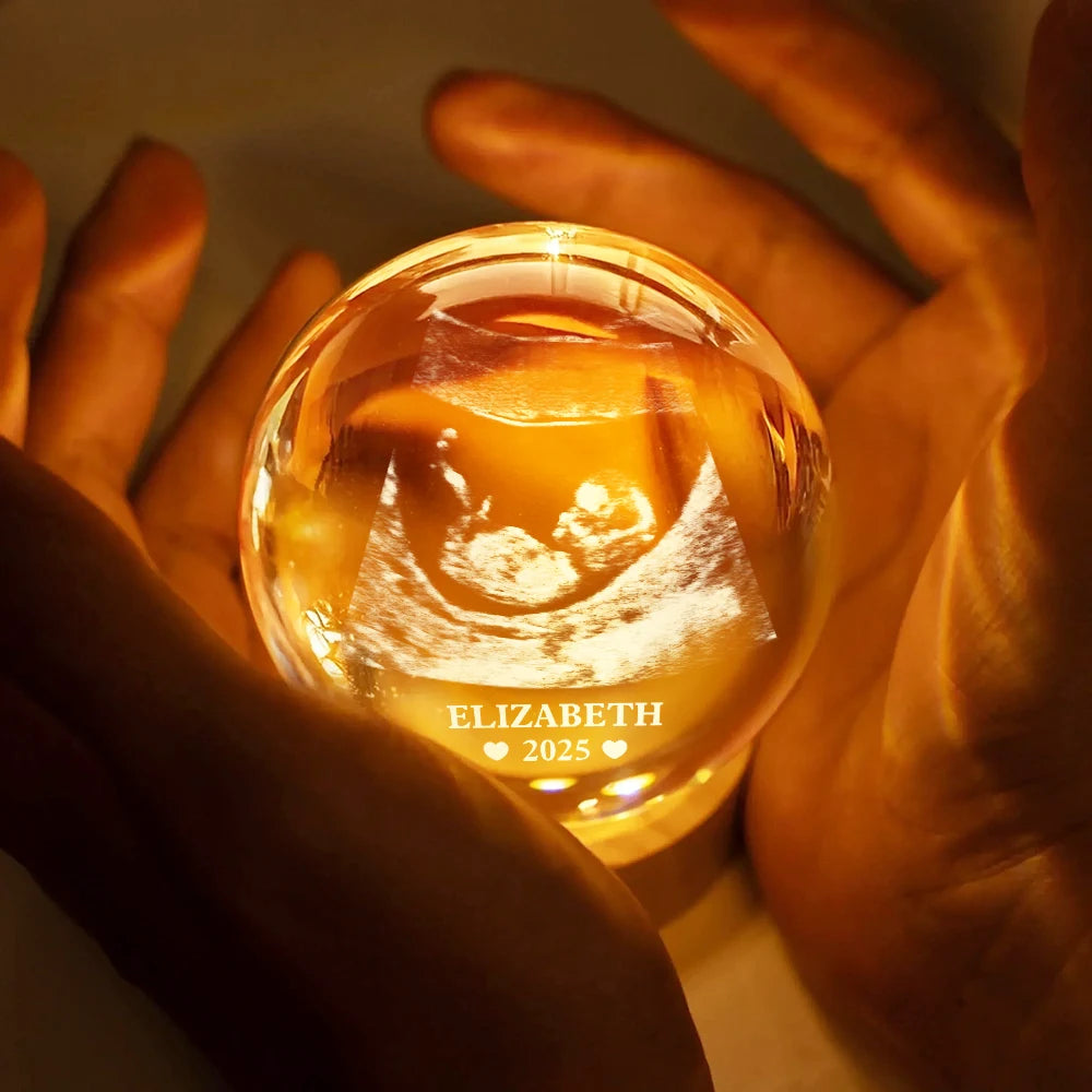 Custom Photo Baby Ultrasound - Personalized Crystal Ball LED Night Light - Memorial Gift For Family