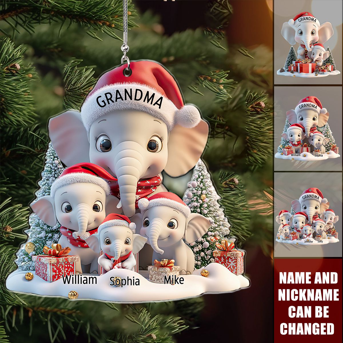Personalized Cute Elephant Shaped Ornament, Cute Gift For Christmas Holiday, Family Gift
