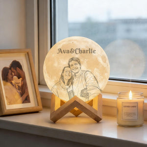 Custom Photo Moon Lamp, Personalized 3D Printed Lunar Night Light, Bedside Moon Lamp, Gift For Couple, Gift For Family