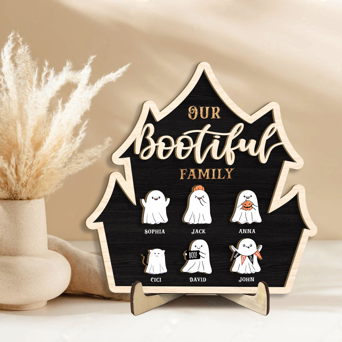 Our Bootiful Family - Personalized Wood Sign - Halloween Gift For Family