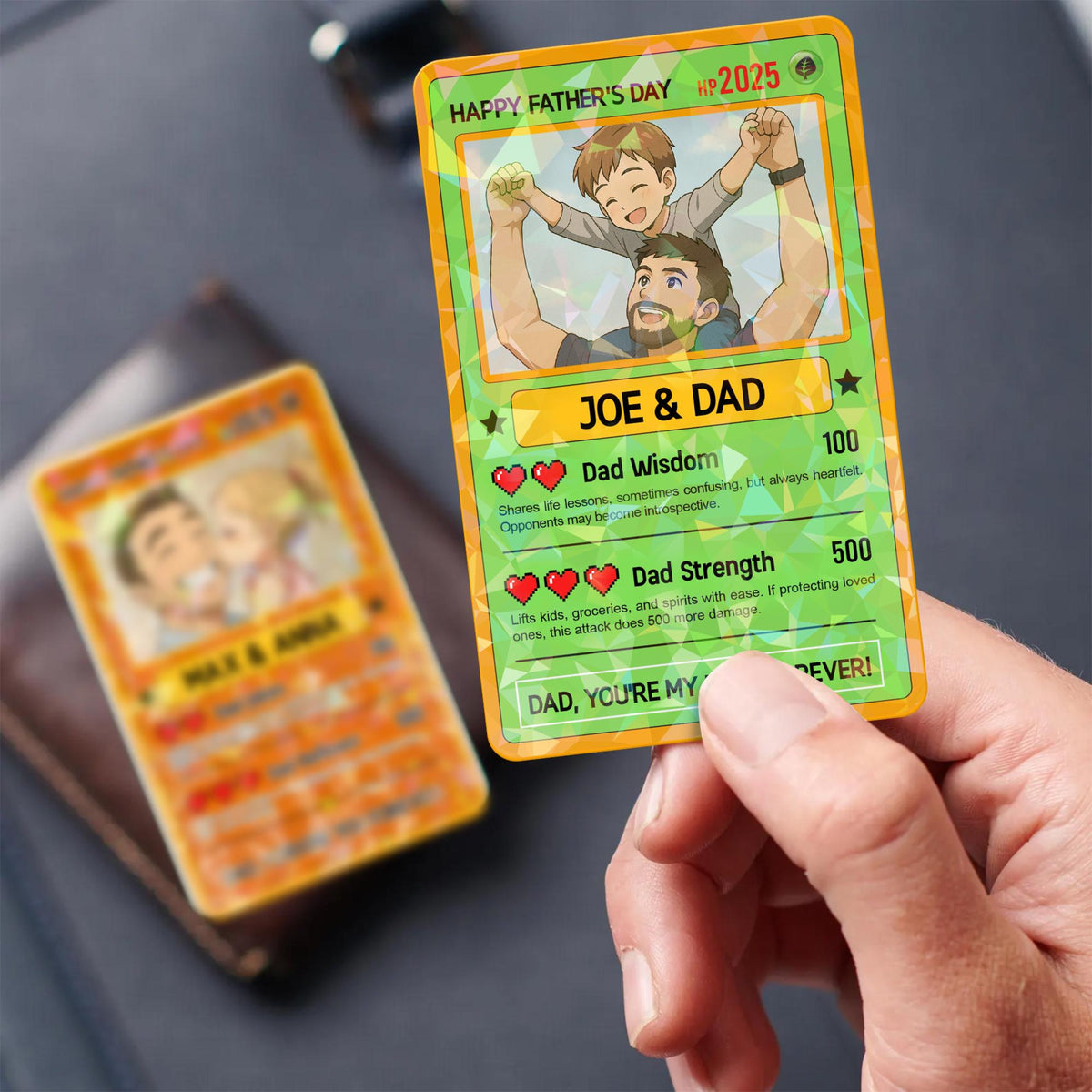 Personalized Poke Father's Day Card, Custom Anime-Inspired Gift for Dad, Father's Day Card from Kids, Unique Dad Trading Card Gift