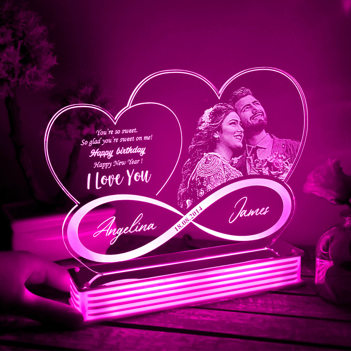 Personalized Photo Led Night Light, Eternity Love Lamp, Acrylic Night Light, Custom Bedside Lamp, Couple Gift, Wedding Gift, Memorial Gift