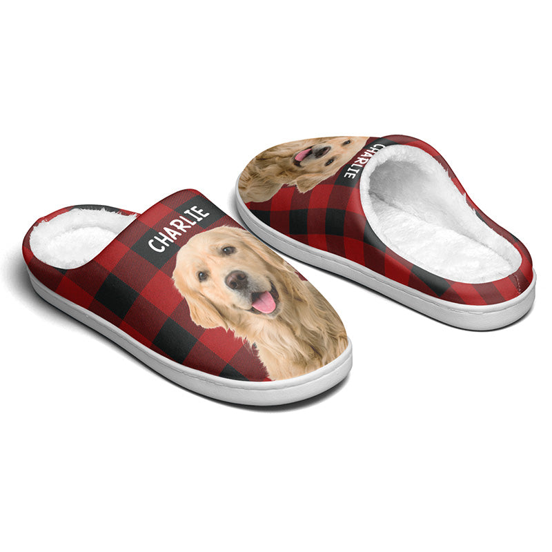 Custom Photo Puppy & Kitty - Personalized Fleece Slipper - Christmas Gift For Pet Lovers