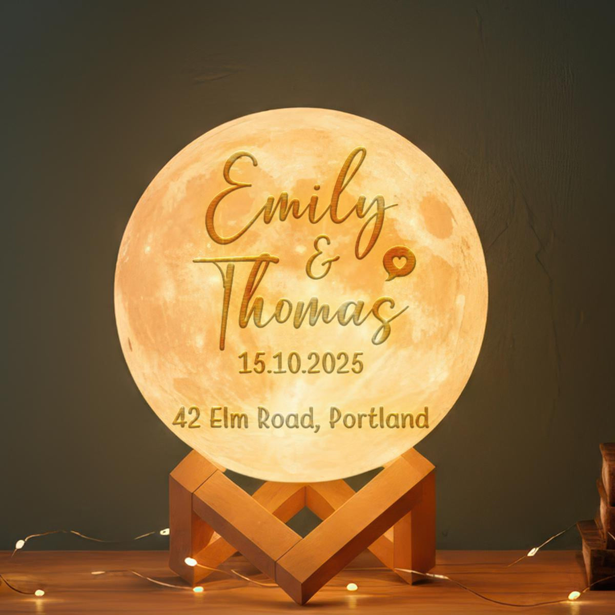 Personalized 3D Photo Moon Lamp Custom Engraved Night Light Couple Name Location Gift