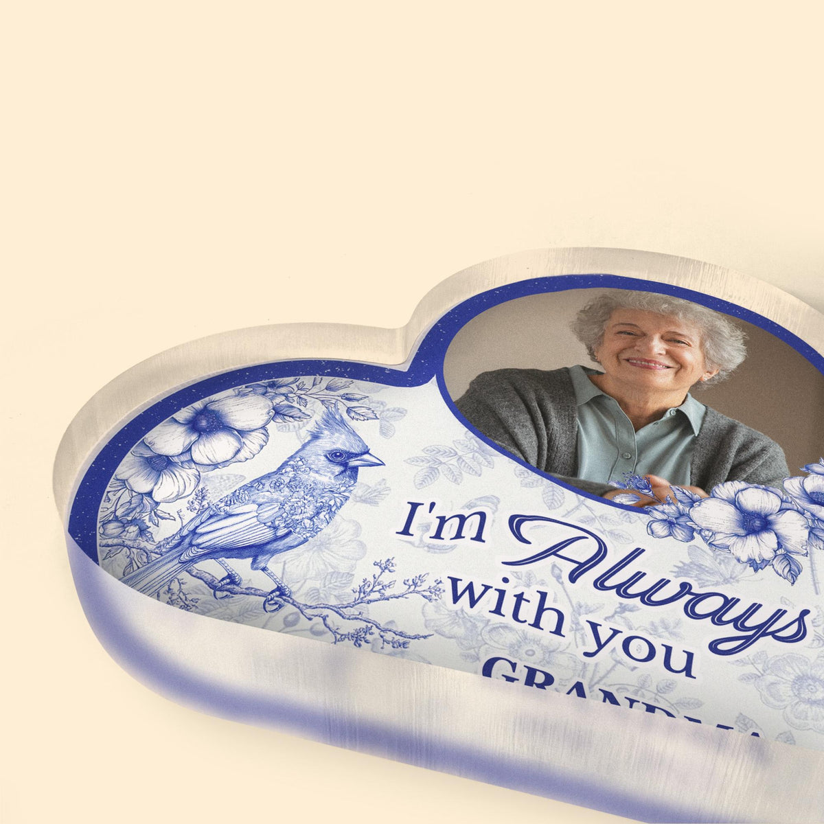Personalized Acrylic Photo Plaque, Toile De Jouy Style Memorial I'm Always With You, Sympathy Gift for Loss Dad Loss Mom, Bereavement Gift