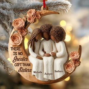 Black Sistas Roses Moon - Personalized Layered Wooden Ornament - Christmas Gift For Sisters, Friends