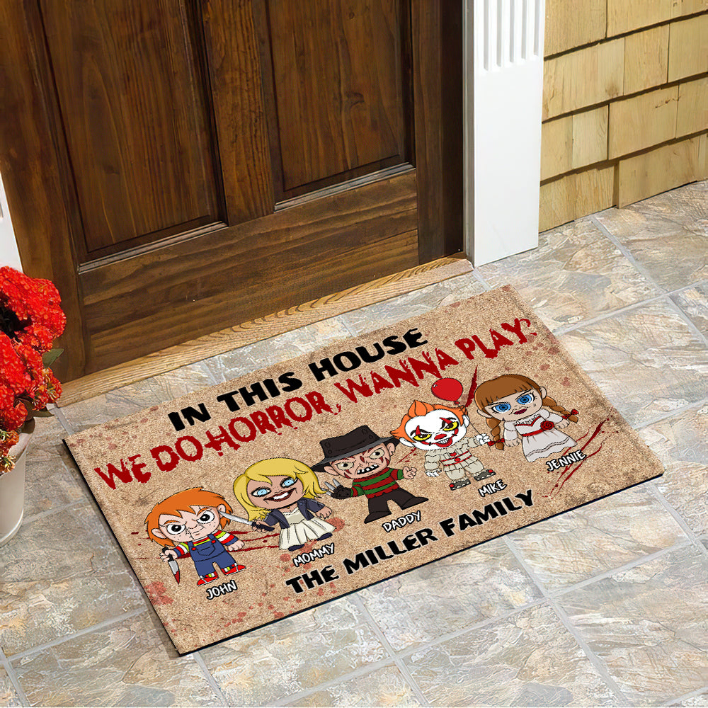 In This House, We Do Horror, Gift For Family, Personalized Doormat, Horror Movie Family Doormat, Halloween Gift