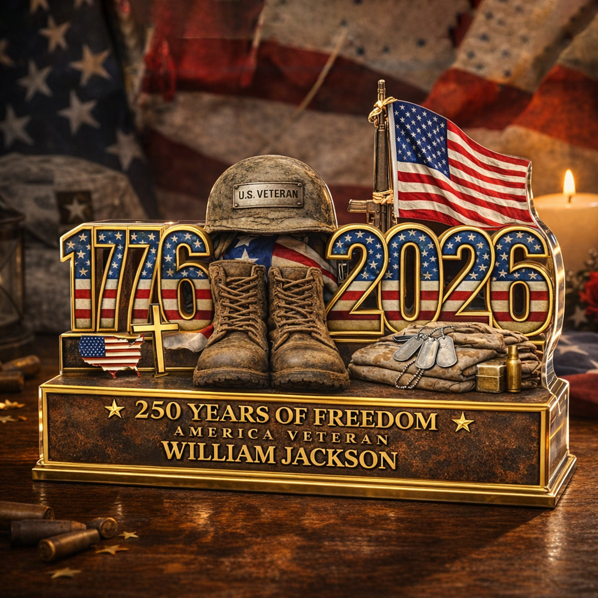 Personalized 250 Years Of Freedom 1776 2026 Acrylic Block Plaque - Veteran Gift