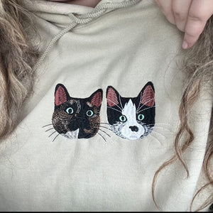 Personalized Embroidered Custom Cat Face with photo Hoodie